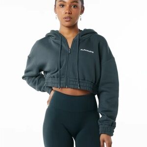 Alphalete Cropped Zip Up- Ocean (Dark Teal)